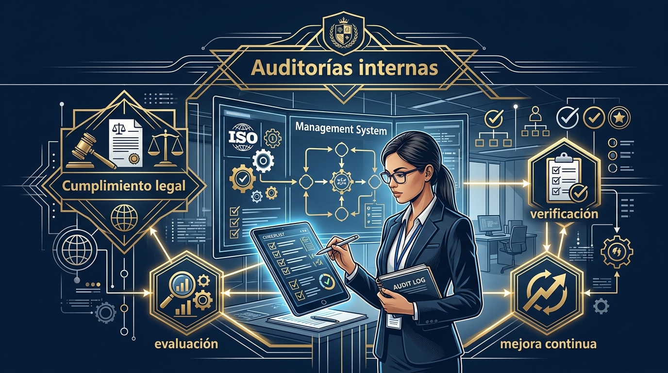 Auditor interno realizando auditoría a sistema de gestión ISO en planta industrial